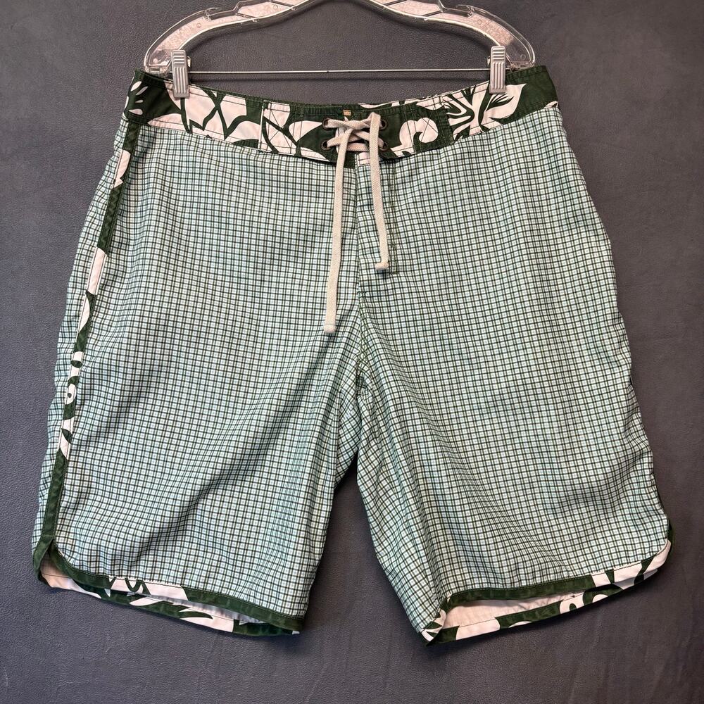 Vintage Y2K Old Navy Board Shorts Plaid Tropical Floral Surf Swim Trunk Beach